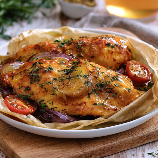 Papillote de poulet au miel et moutarde de Dijon