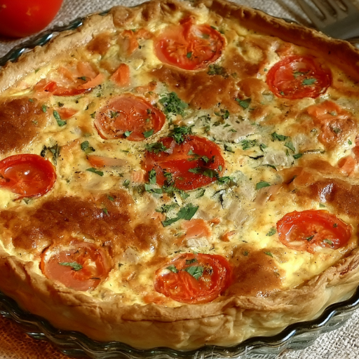 Quiche au thon, saumon et à la tomate