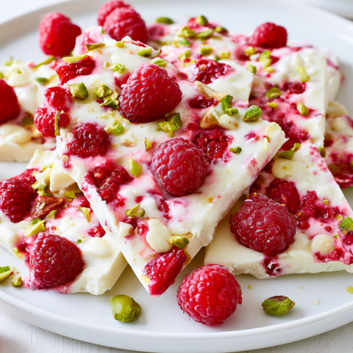 Yogurt bark aux éclats de pistaches et framboises